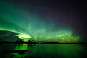 Wall Mural - beautiful northern lights over lake