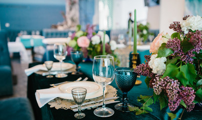 Wedding romantic dinner table settings.