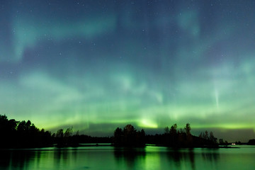 Wall Mural - beautiful northern lights over lake