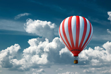 Multicolored, large balloons against the blue sky. Travel concept, dream, new emotions, travel agency.