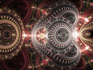 Wall Mural - Glossy red steampunk fractal texture, digital artwork for creative graphic design