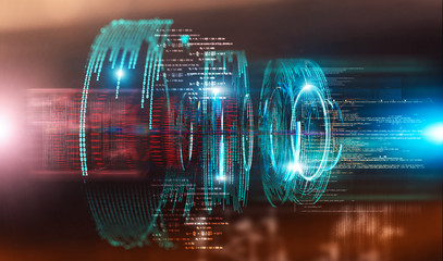 fondo abstracto de tecnología  e ingeniería de . Diseño futurista y moderno del prototipo, código y números para el concepto de computación y comunicación cuántica.