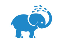 Cute Blue Elephant Washing Himself Illustration On White Background