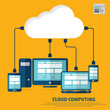 © madedee - Cloud computing - Devices connected to the 'cloud'.AiS10 vector. All elements (background,devices, text ) are in separate layers. Fully editable.
