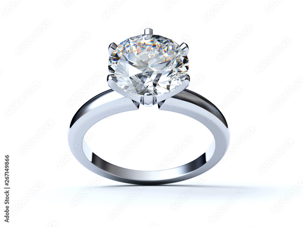 Close-up diamond engagement ring isolated on white background - obrazy, fototapety, plakaty 