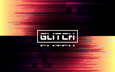 Wall Mural - Glitch banner. Color distortion lines on dark background. Futuristic poster with glitched elements and noise. No signal concept. Broken image. Modern design for web. Vector illustration