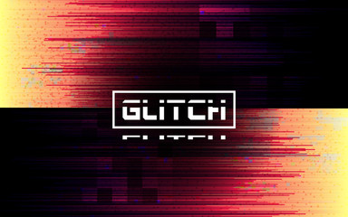 Canvas Print - Glitch banner. Color distortion lines on dark background. Futuristic poster with glitched elements and noise. No signal concept. Broken image. Modern design for web. Vector illustration