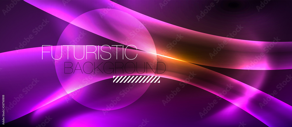 Neon color wave lines abstract background, magic techno futuristic light - obrazy, fototapety, plakaty 