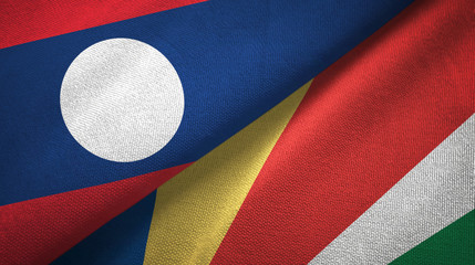 Laos and Seychelles two flags textile cloth, fabric texture