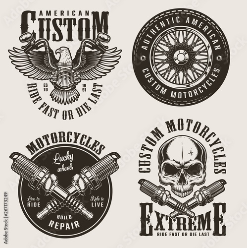 Vintage custom motorcycle badges set