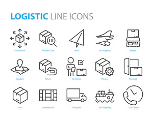 set of logistic icons, such as distribution, delivery, box, shipping, location, sending