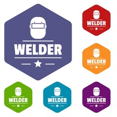 Wall Mural - Welder mask icons vector colorful hexahedron set collection isolated on white 