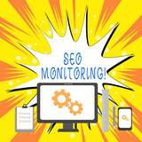 Fototapeta Młodzieżowe - Text sign showing Seo Monitoring. Business photo showcasing the process of optimizing the visibility of your website