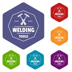 Wall Mural - Welding work icons vector colorful hexahedron set collection isolated on white 