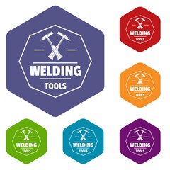 Canvas Print - Welding work icons vector colorful hexahedron set collection isolated on white 