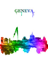 Geneva Switzerland Skyline Portrait Rainbow