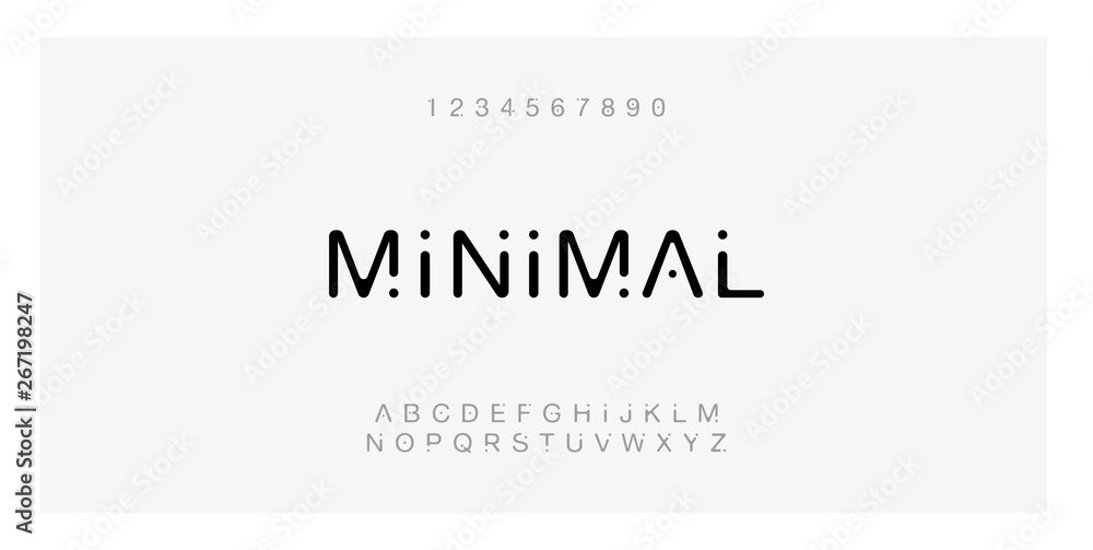 Minimal font creative modern alphabet. Typography with dot regular and number. minimalist style fonts set. vector illustration - obrazy, fototapety, plakaty 