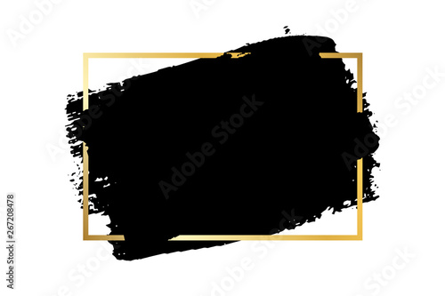 brush stroke gold text box isolated white background black paint brush grunge texture stroke frame ink design border artistic shape paintbrush element brushstroke graphic vector illustration buy this stock vector and brush stroke gold text box isolated