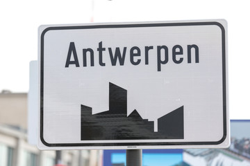 Canvas Print - city sign antwerp belgium