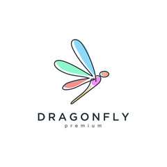 Poster - Minimalist elegant Dragonfly logo design with line art style  outline monoline icon illustration