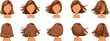 © Medivizio by Ann - hair blown women set. Wide view The hair is blown away. Front, rear, left, right. Beautiful hairstyle brown short hair of female.  trendy haircut. vector icon set isolated on white background.