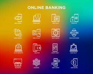 Wall Mural - online banking thin line icons set: deposit app, money safety, internet bank, contactless payment, c