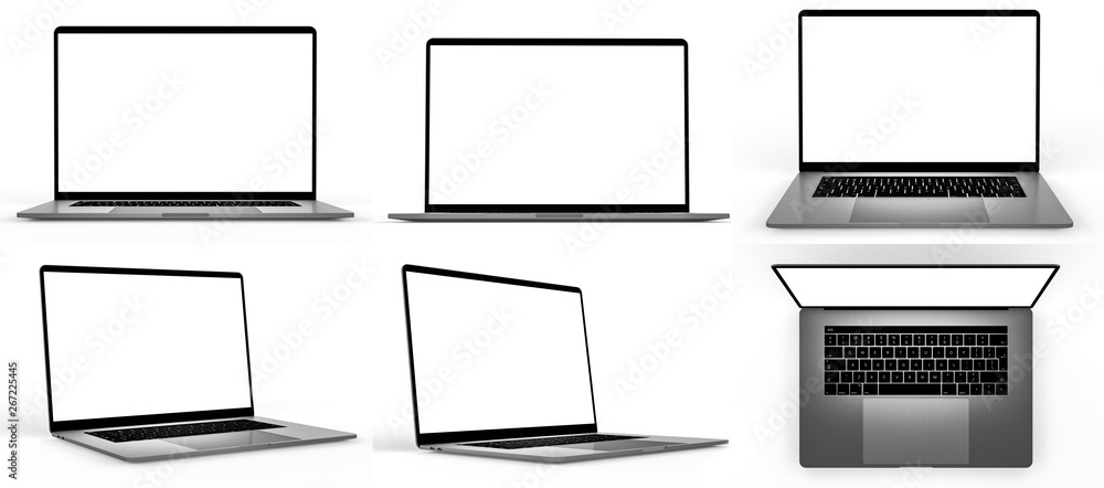 Set of blank laptop isolated - obrazy, fototapety, plakaty 
