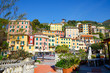 Breathtaking view of Liguria region in Italy. Awesome villages of Zoagli, Cinque Terre and Portofino. Beautiful Italian city with colorful houses.
