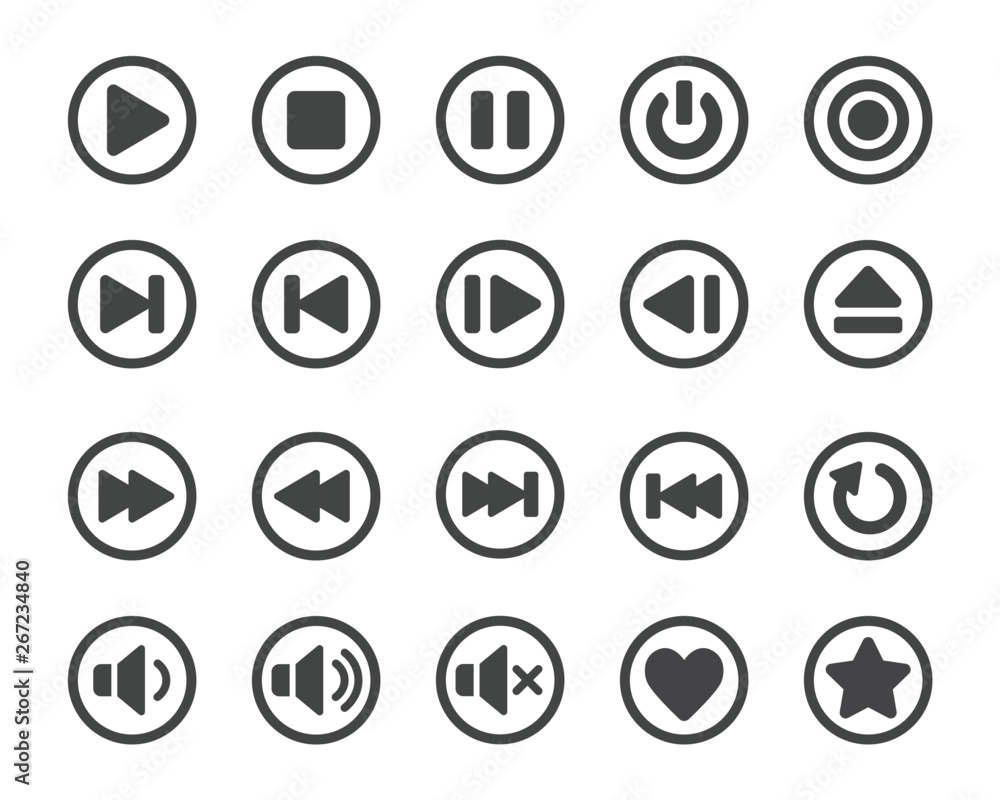 media player button icon set Stock Vector | Adobe Stock