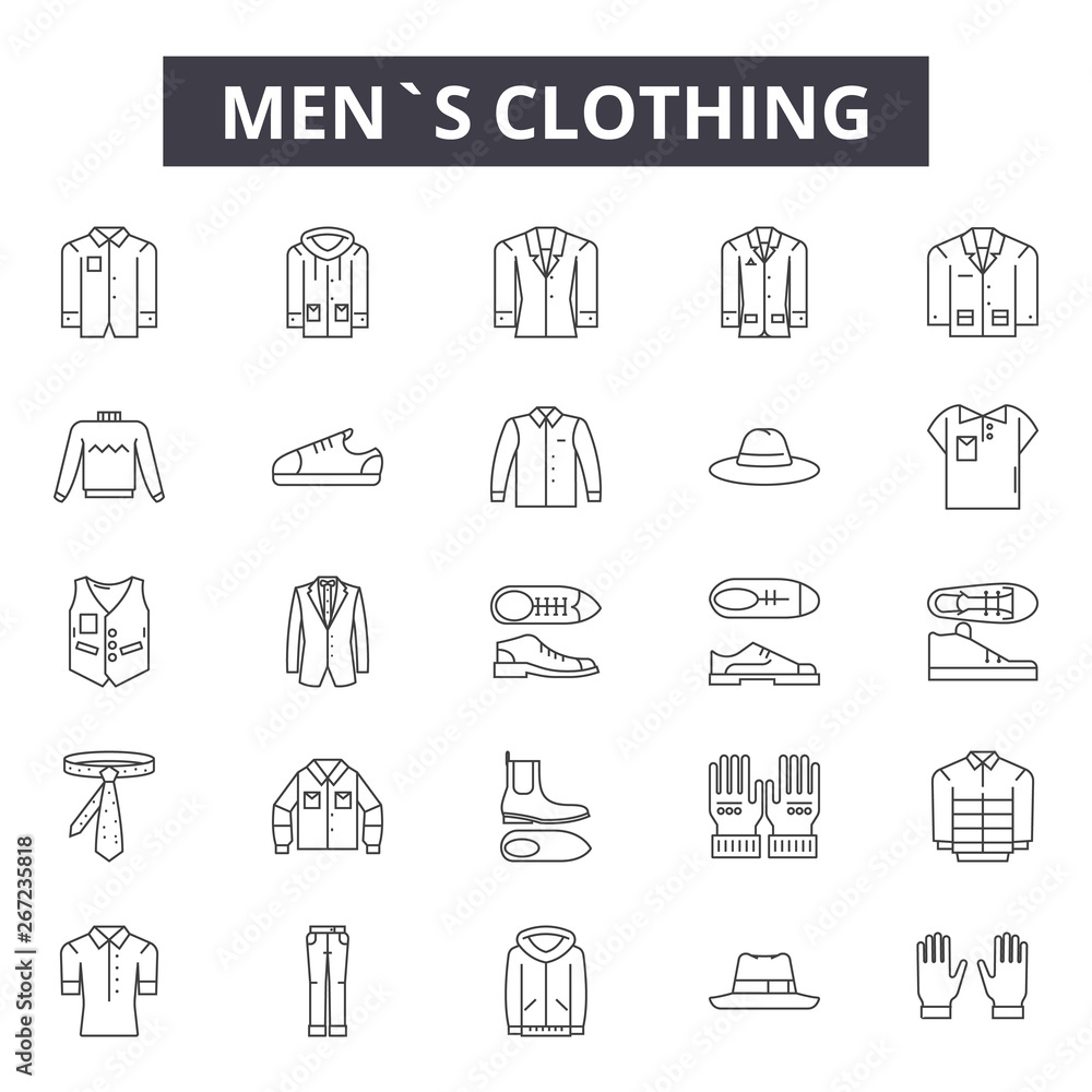 Mens clothing line icons, signs, vector set, outline concept, linear ...