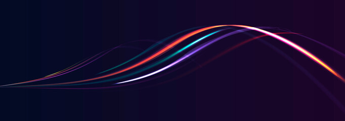 Wall Mural - Glowing futuristic colourful lines in the dark space. Energy technology idea