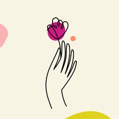 Wall Mural - vector illustration in minimal linear style - hand with flower