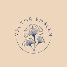 Vector Abstract Logo Design Template In Trendy Linear Minimal Style - Ginkgo Biloba Leaves