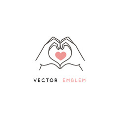 Wall Mural - vector abstract logo design template in trendy linear minimal style - hands making heart shape