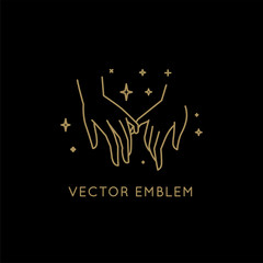Wall Mural - vector abstract logo design template in trendy linear minimal style - holding hands