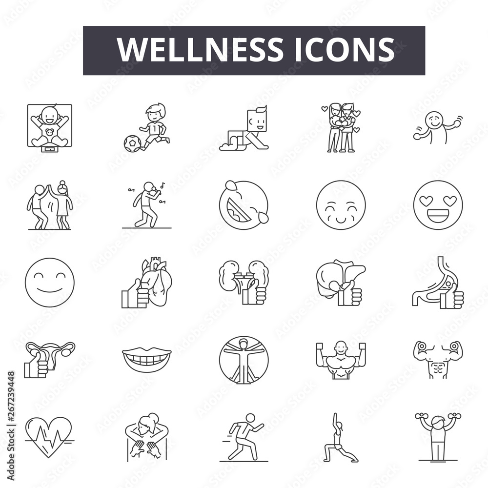 Wellness line icons, signs, vector set, outline concept, linear illustration - obrazy, fototapety, plakaty 