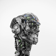 Wall Mural - Cyborg head with visible mechanical parts, 3d rendering