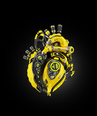 Sticker - Bright black-yellow sci-fi artificial heart 3d rendering