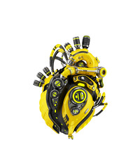 Wall Mural - Bright black-yellow sci-fi artificial heart 3d rendering