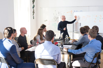 Wall Mural - relaxed informal it business startup company meeting. team leader discussing and brainstorming new a