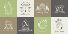 House, Home, Cottage And Farm Logo Template With Hand Drawing Icons
