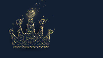 Golden crown from lines, triangles and particle style design. Illustration vector