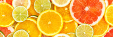 Citrus Fruits Collection Food Background Banner Oranges Lemons Limes Grapefruit Fresh Fruit