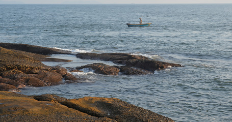 Sticker - Beautiful sea wave on the rock and stone