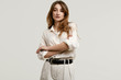 © micro - Gorgeous female brunette model in white clothes