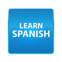 Canvas Print - Learn Spanish shiny blue square button