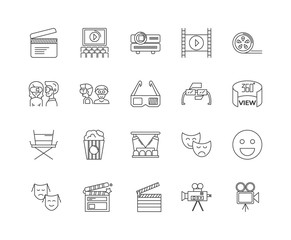 Wall Mural - Cinema equipment line icons, linear signs, vector set, outline concept illustration