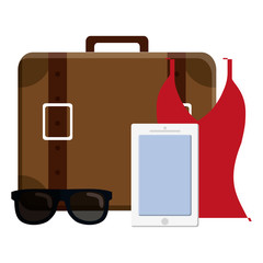 Sticker - suitcase travel with smartphone and sunglasses