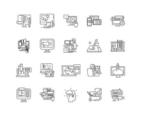 Canvas Print - Computer animation line icons, linear signs, vector set, outline concept illustration