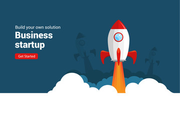 Wall Mural - Business startup rocket launch flat vector illustration. Startup space design rocketship innovation product